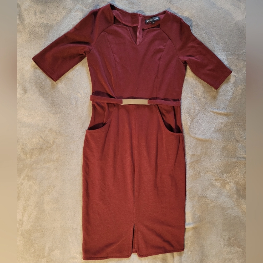 Rephyllis Dark Red Belted Dress. Size M.